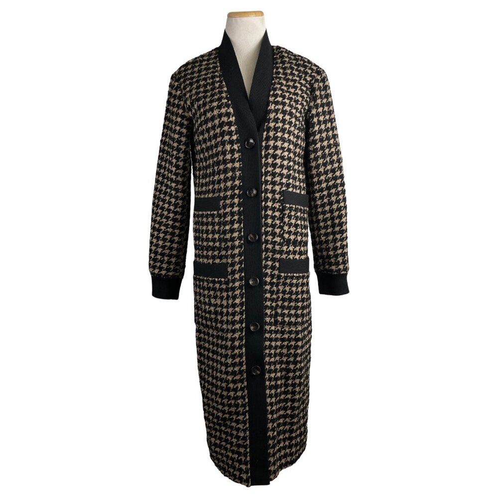 AVEC LES FILLES Coat Metallic Houndstooth Gold Black Button Pockets Size XS